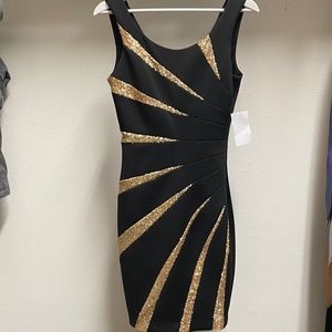 Guess lined black dress with gold sequin accents